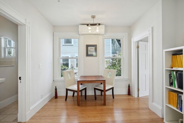 Dining room, Interior, Pendant Lights, Wood Texture Flooring