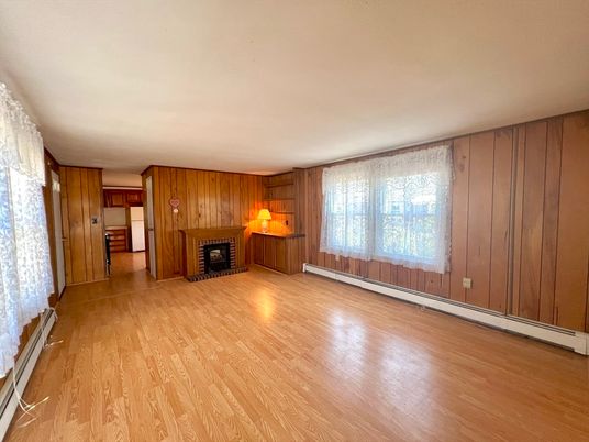 Empty room, Fireplace, Interior, Wood Texture Flooring, Wooden Walls