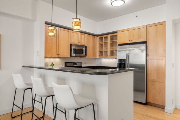 Interior, Kitchen, Pendant Lights, Stainless Steel Appliances, Wood Texture Flooring