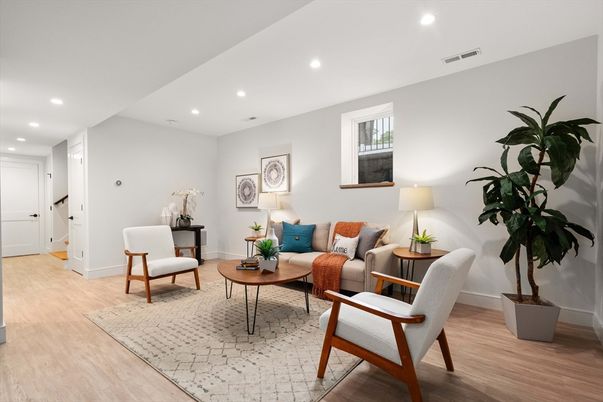 Interior, Living room, Recessed Lighting, Wood Texture Flooring
