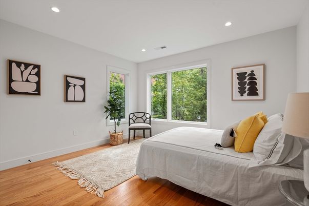 Bedroom, Interior, Recessed Lighting, Wood Texture Flooring