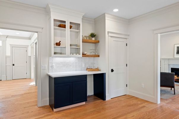 Fireplace, Interior, Recessed Lighting, Wood Texture Flooring