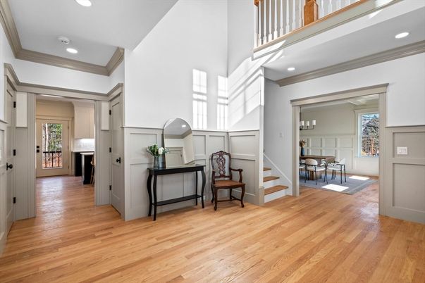 Dining room, Interior, Recessed Lighting, Wood Texture Flooring