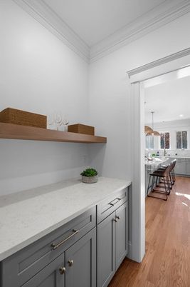 Dining room, Interior, Kitchen, Pendant Lights, Recessed Lighting, Wood Texture Flooring