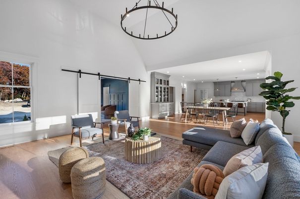 Dining room, Interior, Kitchen, Living room, Pendant Lights, Recessed Lighting, Stainless Steel Appliances, Wood Texture Flooring
