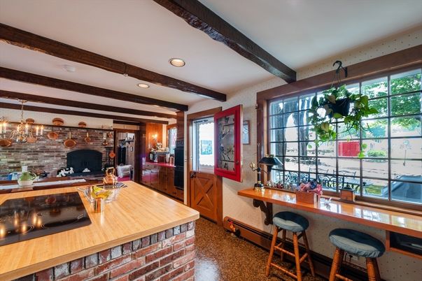 Interior, Kitchen, Recessed Lighting, Stone Walls, Wooden Beams