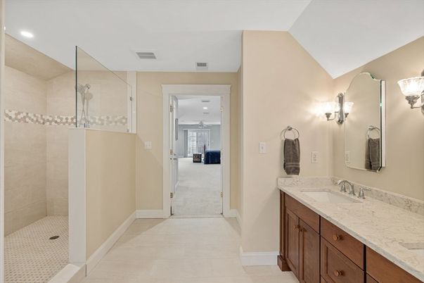 Bathroom, Dual Sink Vanities, Glass Shower, Interior, Recessed Lighting