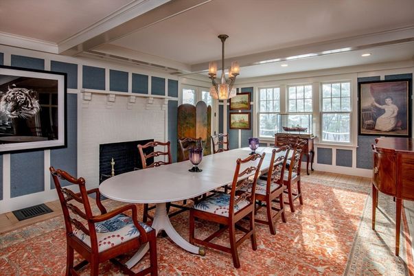 Chandelier, Dining room, Fireplace, Interior, Recessed Lighting
