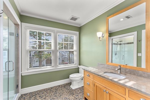 Bathroom, Glass Shower, Interior, Recessed Lighting