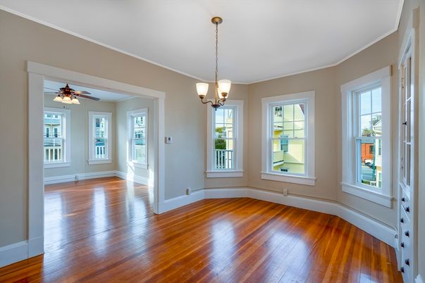 Empty room, Interior, Pendant Lights, Wood Texture Flooring