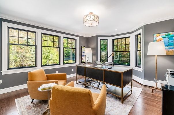 Home Office, Interior, Recessed Lighting, Wood Texture Flooring