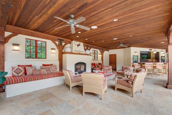 Dining room, Fireplace, Interior, Living room, Pendant Lights, Recessed Lighting, Wooden Beams, Wooden Ceilings