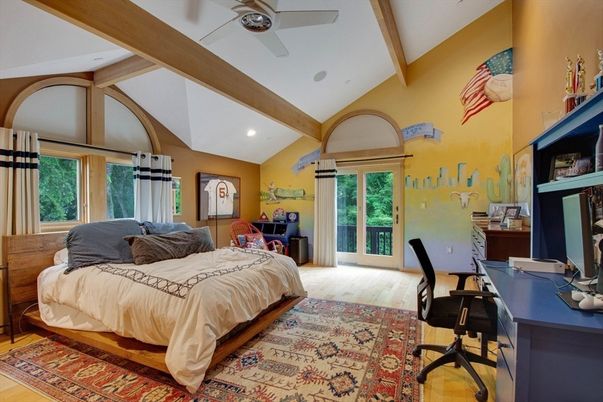 Bedroom, Home Office, Interior, Recessed Lighting, Wooden Beams, Wood Texture Flooring