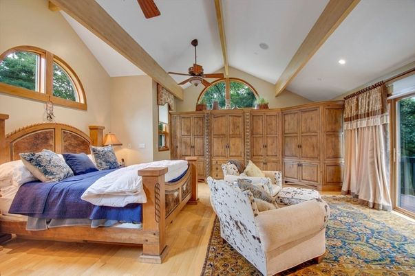 Bedroom, Interior, Recessed Lighting, Wooden Beams, Wood Texture Flooring