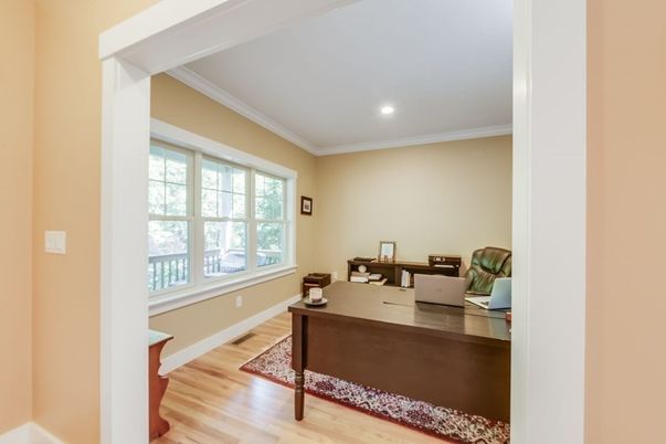 Home Office, Interior, Recessed Lighting, Wood Texture Flooring