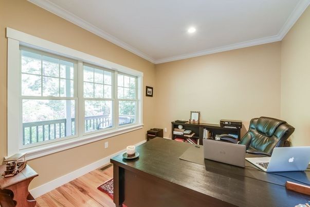 Home Office, Interior, Recessed Lighting, Wood Texture Flooring