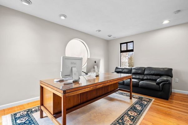 Home Office, Interior, Recessed Lighting, Wood Texture Flooring