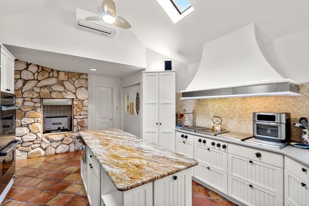 Interior, Kitchen, Recessed Lighting, Stone Walls