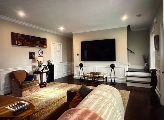 Interior, Living room, Piano, Recessed Lighting, Wood Texture Flooring