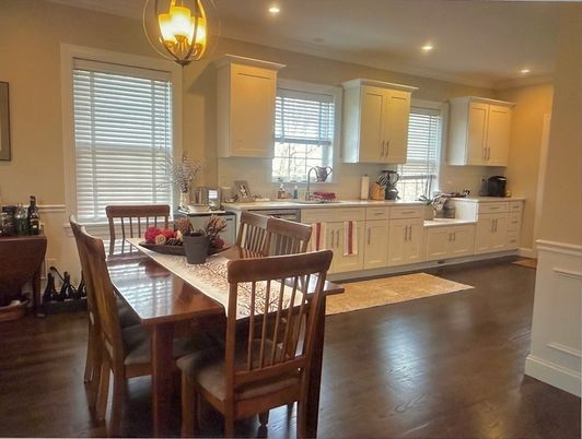 Dining room, Interior, Kitchen, Recessed Lighting, Wood Texture Flooring