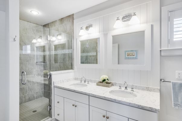 Bathroom, Dual Sink Vanities, Glass Shower, Interior, Recessed Lighting