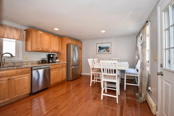 Dining room, Interior, Kitchen, Recessed Lighting, Stainless Steel Appliances, Wood Texture Flooring