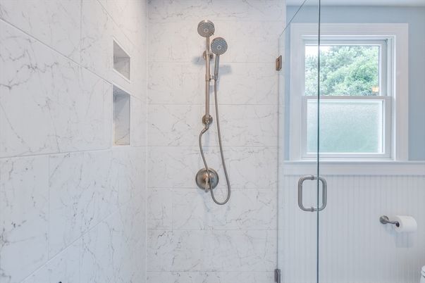 Bathroom, Glass Shower, Interior, Marble Walls