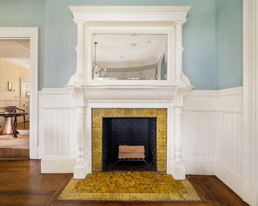 Fireplace, Interior, Recessed Lighting, Wood Texture Flooring
