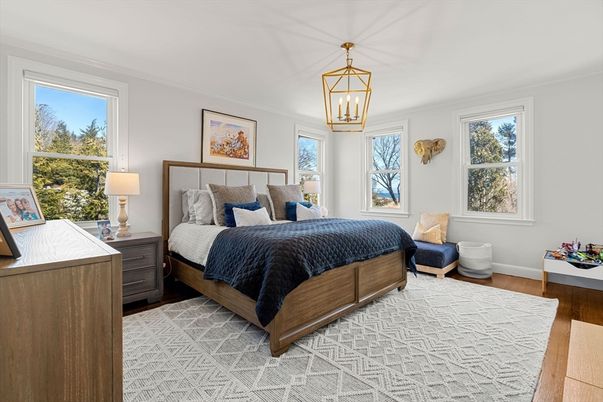 Bedroom, Interior, Pendant Lights, Wood Texture Flooring