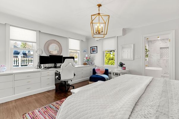 Bedroom, Home Office, Interior, Pendant Lights, Wood Texture Flooring
