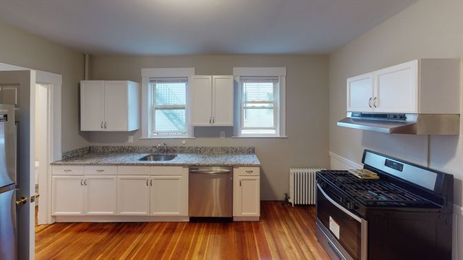 Interior, Kitchen, Stainless Steel Appliances, Wood Texture Flooring