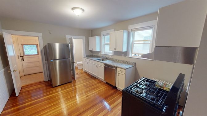 Interior, Kitchen, Stainless Steel Appliances, Wood Texture Flooring