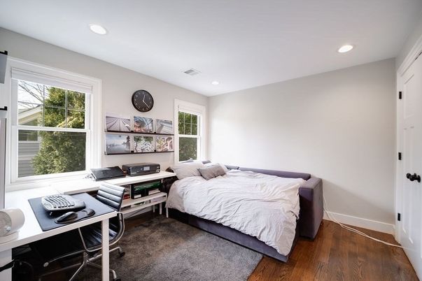 Bedroom, Home Office, Interior, Recessed Lighting, Wood Texture Flooring