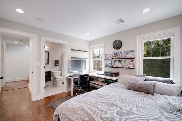 Bedroom, Home Office, Interior, Recessed Lighting, Wood Texture Flooring