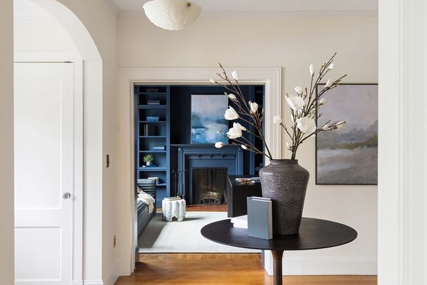 Fireplace, Interior, Pendant Lights, Wood Texture Flooring