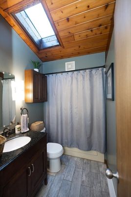 Bathroom, Interior, Wooden Ceilings, Wood Texture Flooring