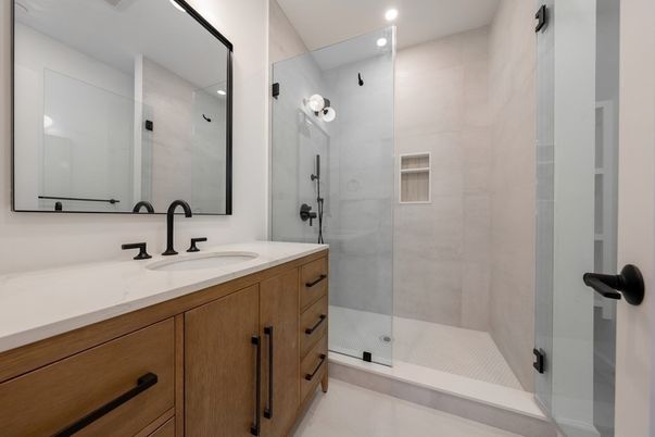 Bathroom, Glass Shower, Interior, Recessed Lighting