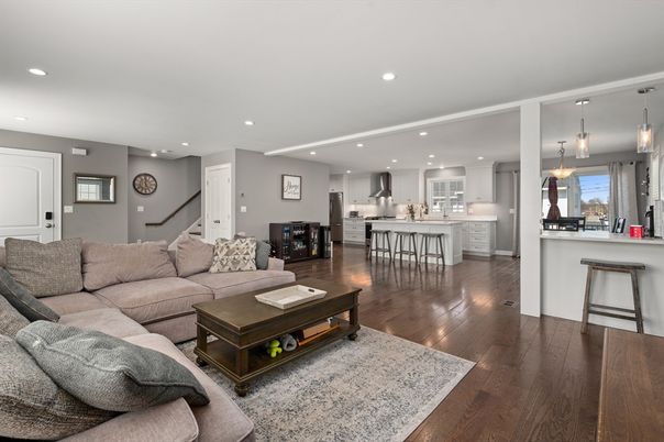 Interior, Kitchen, Living room, Pendant Lights, Recessed Lighting, Stainless Steel Appliances, Wood Texture Flooring