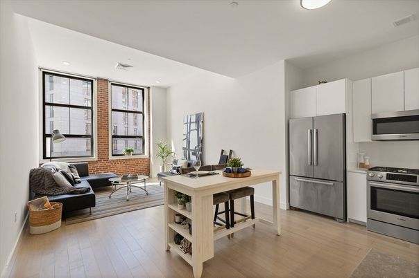 Interior, Kitchen, Living room, Recessed Lighting, Stainless Steel Appliances, Wood Texture Flooring