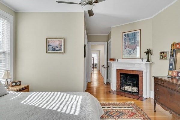 Bedroom, Fireplace, Interior, Wood Texture Flooring