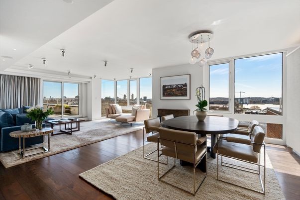 Dining room, Interior, Living room, Pendant Lights, Recessed Lighting, Wood Texture Flooring