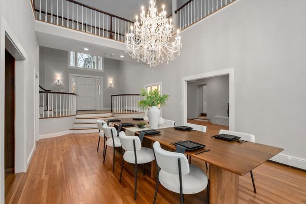 Chandelier, Dining room, Interior, Wood Texture Flooring