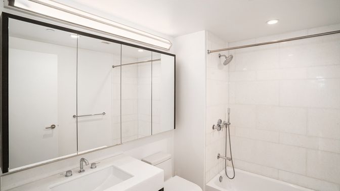 Bathroom, Glass Shower, Interior, Recessed Lighting