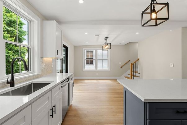Interior, Kitchen, Pendant Lights, Recessed Lighting, Wood Texture Flooring