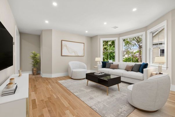 Interior, Living room, Recessed Lighting, Wood Texture Flooring