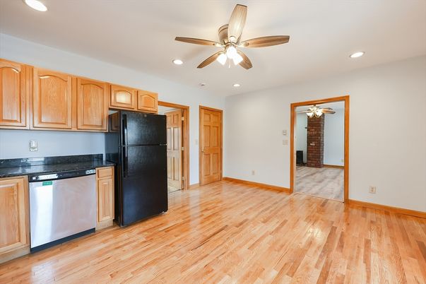 Interior, Kitchen, Recessed Lighting, Wood Texture Flooring