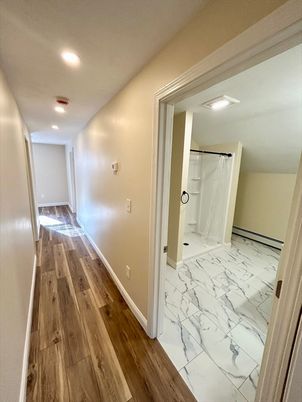 Interior, Marble, Recessed Lighting, Wood Texture Flooring