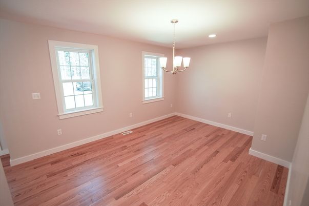 Empty room, Interior, Pendant Lights, Recessed Lighting, Wood Texture Flooring
