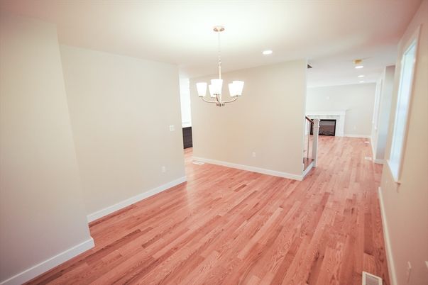 Empty room, Interior, Pendant Lights, Recessed Lighting, Wood Texture Flooring