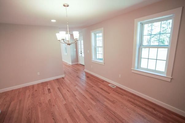 Empty room, Interior, Pendant Lights, Recessed Lighting, Wood Texture Flooring